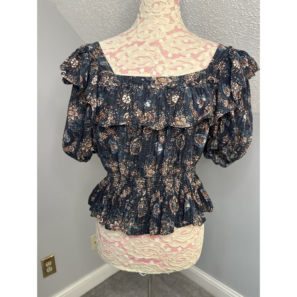 EUC ULLA JOHNSON Warner Floral Ruffle Puff-sleeve Peplum Blouse Sz 14 - Picture 7 of 7